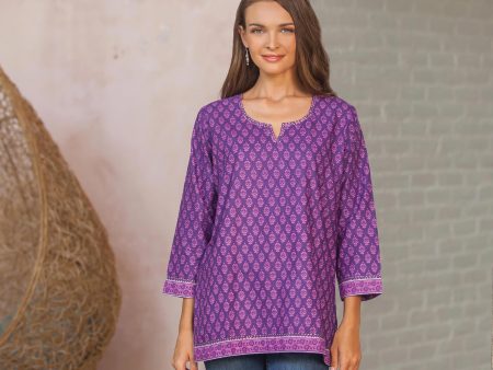 Radiant Orchid Blossom Purple Cotton Tunic For Sale