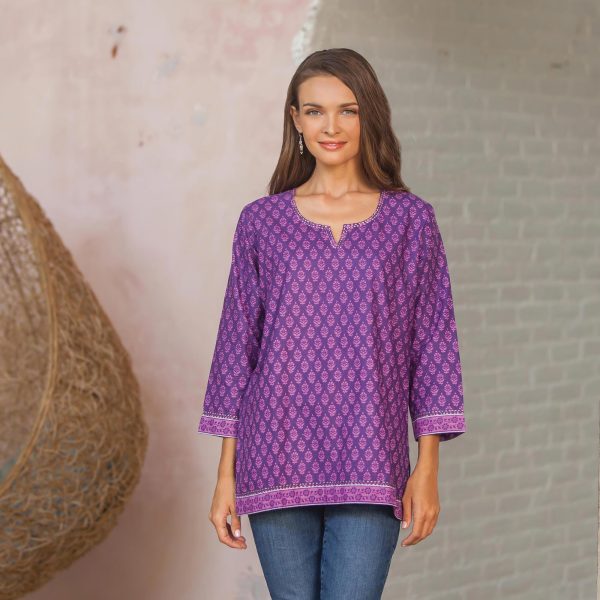 Radiant Orchid Blossom Purple Cotton Tunic For Sale