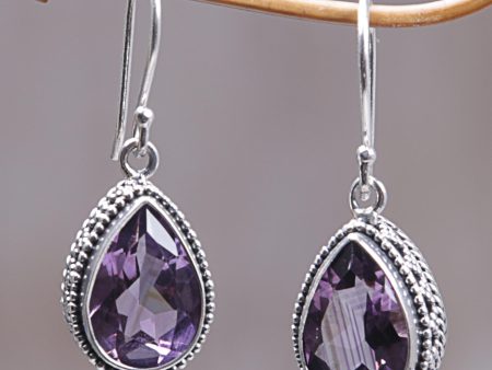 Sparkling Dew Amethyst & Silver Dangle Earrings Hot on Sale