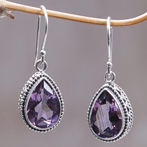 Sparkling Dew Amethyst & Silver Dangle Earrings Hot on Sale