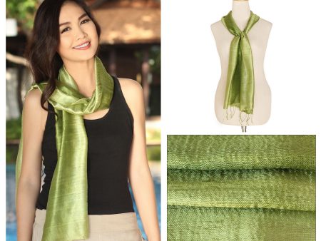 Jade Duality Green Silk Batik Scarf For Sale