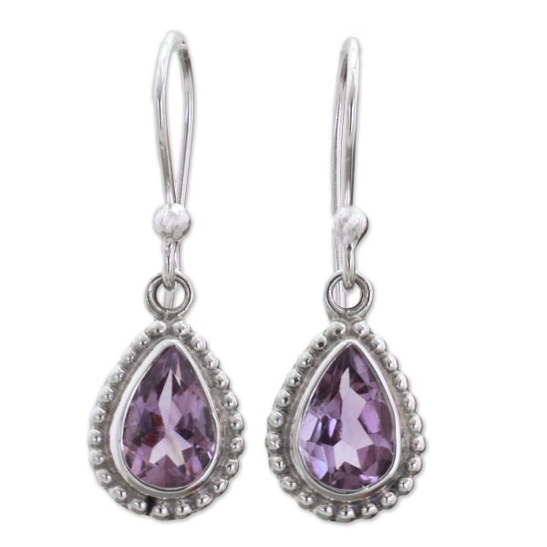 Radiant Lilac Amethyst Silver Teardrop Earrings Hot on Sale