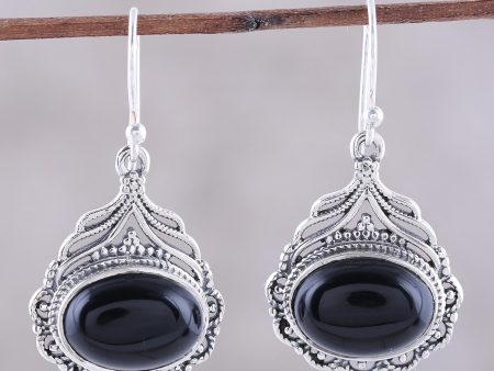 Jeweled Glory Black Oval Onyx Dangle Earrings from India Online Hot Sale