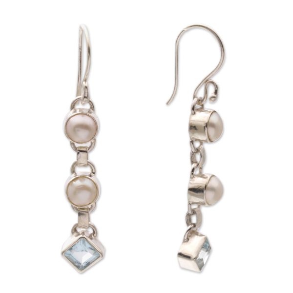 Silver Trail Blue Topaz & Pearl Dangle Earrings For Discount