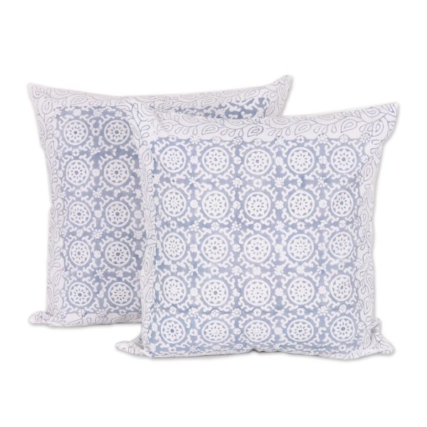 Slate Jali Floral Cotton Cushion Covers in Slate (16 in. Pair) For Discount