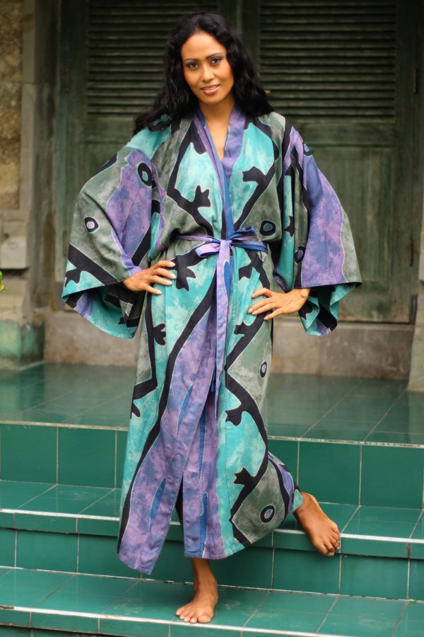 Seaside Blue Women s Batik Long Robe Sale