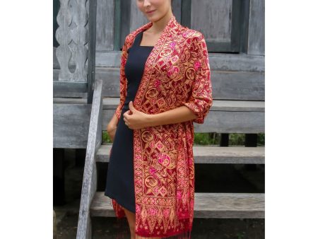 Jakarta Lady Red Silk Batik Shawl For Cheap