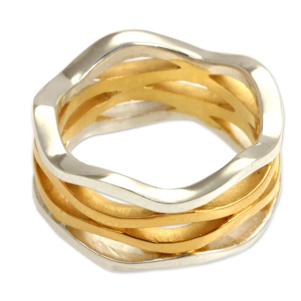 Ocean Waves Sterling Silver & Gold Band Ring Online Hot Sale