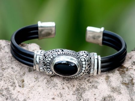 Royal Splendor Onyx Silver & Rubber Cuff Bracelet Online Hot Sale