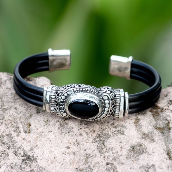 Royal Splendor Onyx Silver & Rubber Cuff Bracelet Online Hot Sale