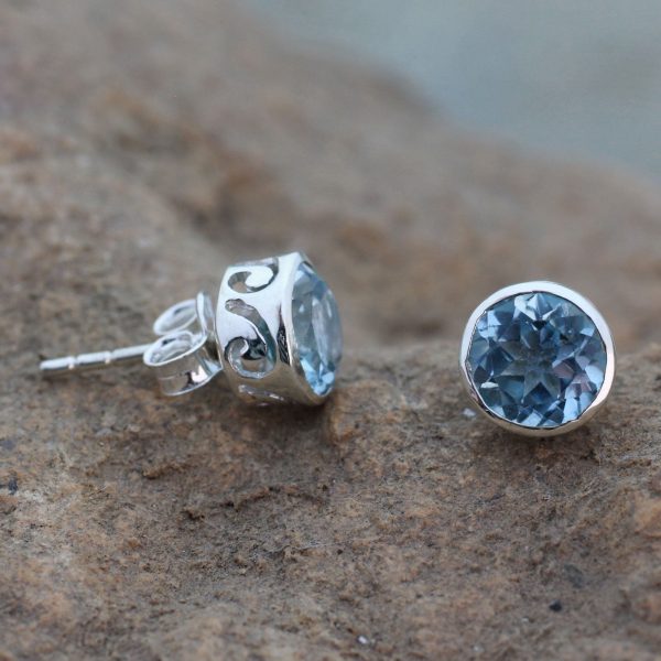 Spark of Life Blue Topaz Silver Wave Earrings Online