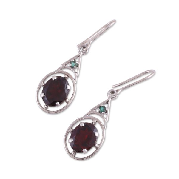 Scarlet Joy Garnet and Emerald Dangle Earrings from India Online