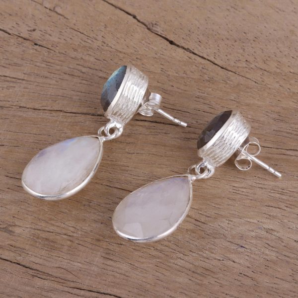 Misty Alliance Rainbow Moonstone and Labradorite 23 Ct Earrings For Discount