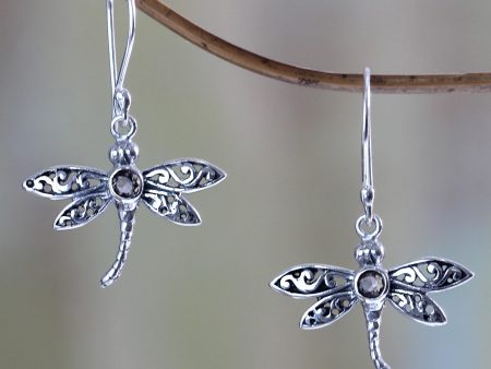 Smoky Quartz Enchanted Dragonfly Earrings Fashion