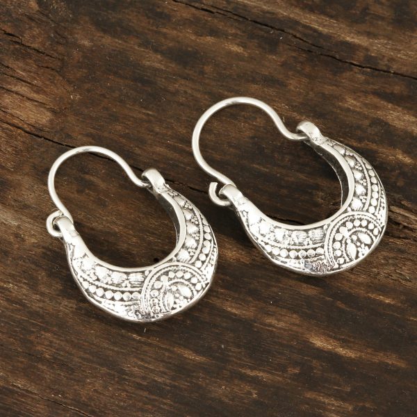 Mystic Cradle Sterling Silver Hoop Earrings Crafted in India Online Sale