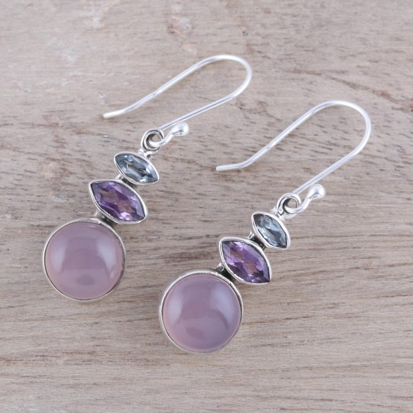 Peaceful Dazzle in Pink Multi-Gemstone Dangle Earrings in Pink from India Sale