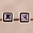 Regal Frame Square Amethyst Stud Earrings from India For Cheap