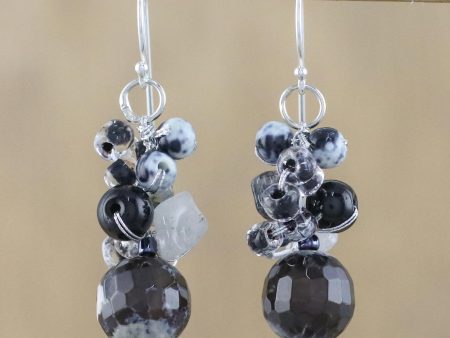 Lovely Blend in Black Quartz & Silver Cluster Earrings For Discount