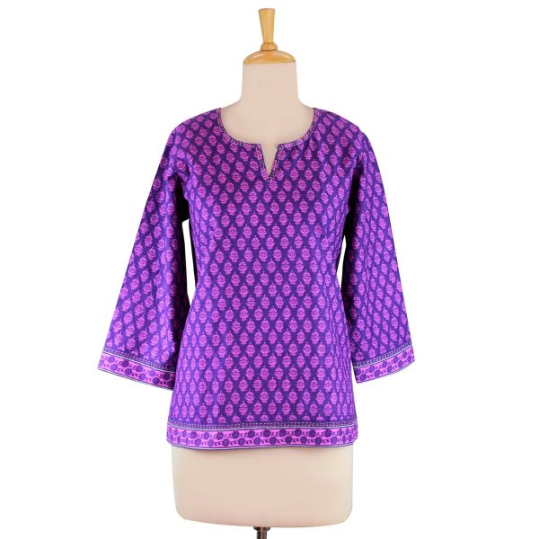 Radiant Orchid Blossom Purple Cotton Tunic For Sale