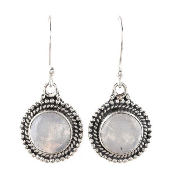 Moonlight Dots Round Rainbow Moonstone Dangle Earrings from India Online Hot Sale