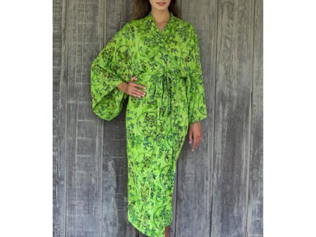 Emerald Forest Green Floral Batik Robe on Sale