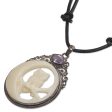 Nighttime Owl Amethyst Silver Bone Leather Pendant Necklace Online Sale