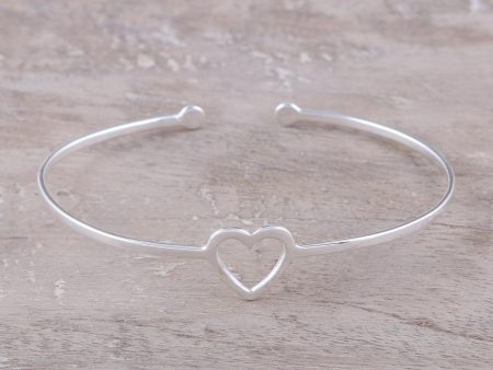 Love Gleams Sterling Silver Heart Cuff Bracelet from India For Cheap