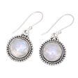 Moonlight Dots Round Rainbow Moonstone Dangle Earrings from India Online Hot Sale