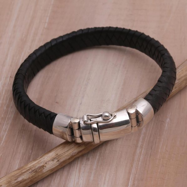 Shrine Weave in Black Silver & Leather Bracelet Online