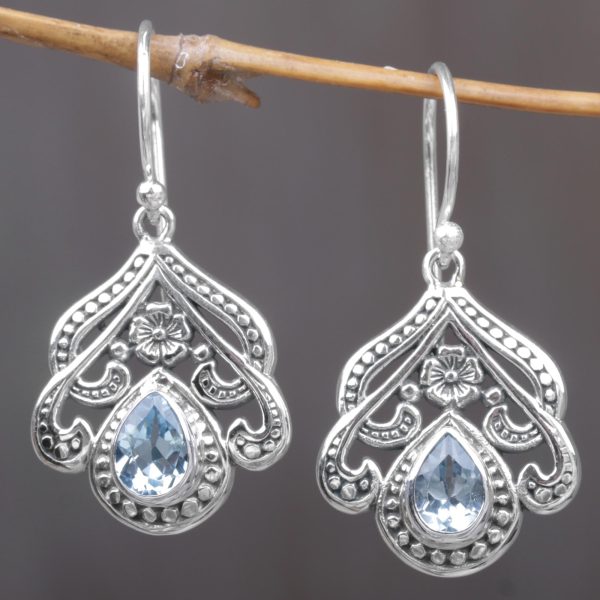 Summer Raindrops Blue Topaz Silver Dangle Earrings Online Sale