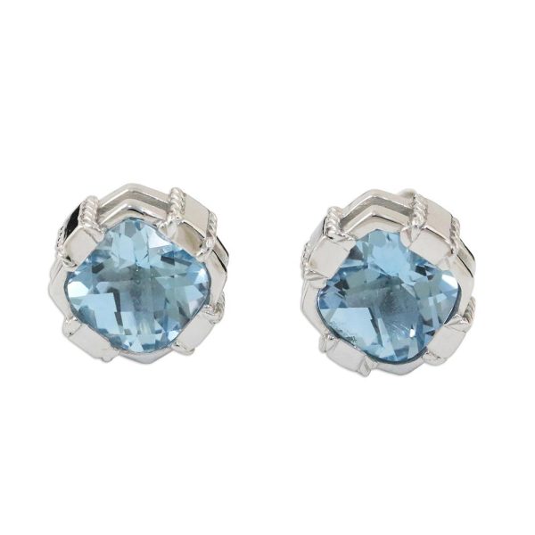 Peaceful Paradise Blue Topaz & Silver Button Earrings Sale