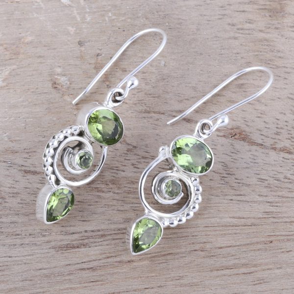 Meadow Labyrinth Peridot and Sterling Silver Spiral Dangle Earrings Fashion