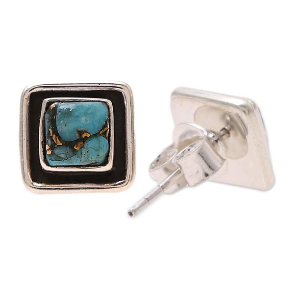 Mystic Frame Square Sterling Silver and Composite Turquoise Stud Earrings Online Hot Sale