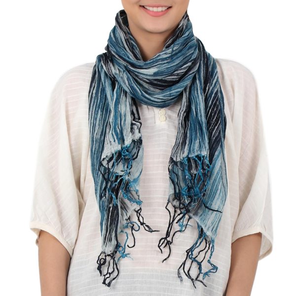 Speckled Field in Azure Cotton Scarf For Cheap