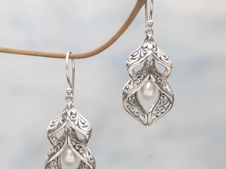 White Pearl Sterling Silver Dangle Earrings Discount