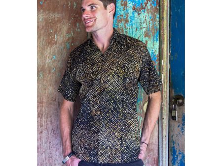 Night Starfield Black Men s Batik Shirt Supply