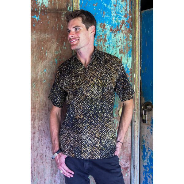 Night Starfield Black Men s Batik Shirt Supply