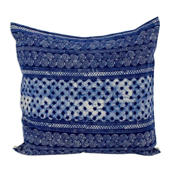 Square Modern Indigo Batik Patterned Indigo Cotton Cushion Cover Cheap