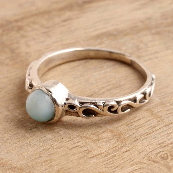 Sky Globe Wave Pattern Larimar Solitaire Ring from India Online now