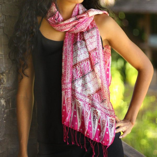 Pink Fantasy Silk Batik Scarf Hot on Sale