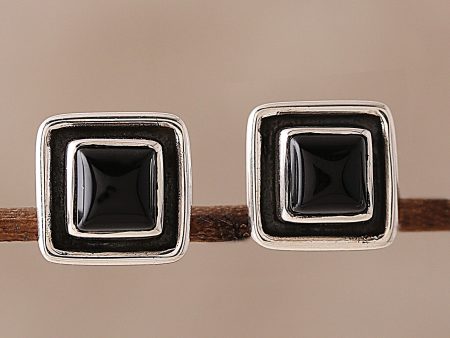 Midnight Frame Square Onyx Stud Earrings from India Discount