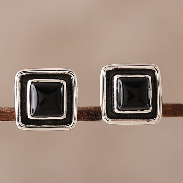 Midnight Frame Square Onyx Stud Earrings from India Discount