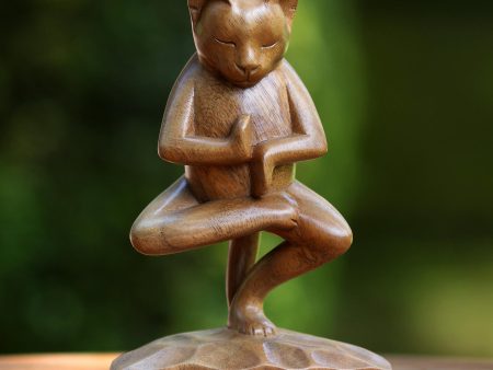 Vrkasana Yoga Kitty Wood Sculpture Online