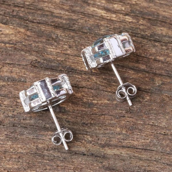 Peaceful Paradise Blue Topaz & Silver Button Earrings Sale