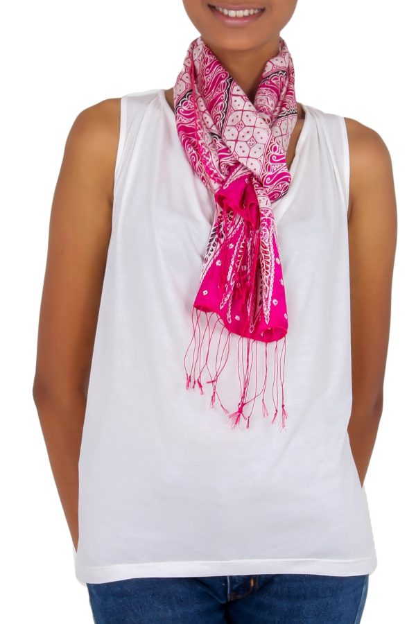 Pink Fantasy Silk Batik Scarf Hot on Sale