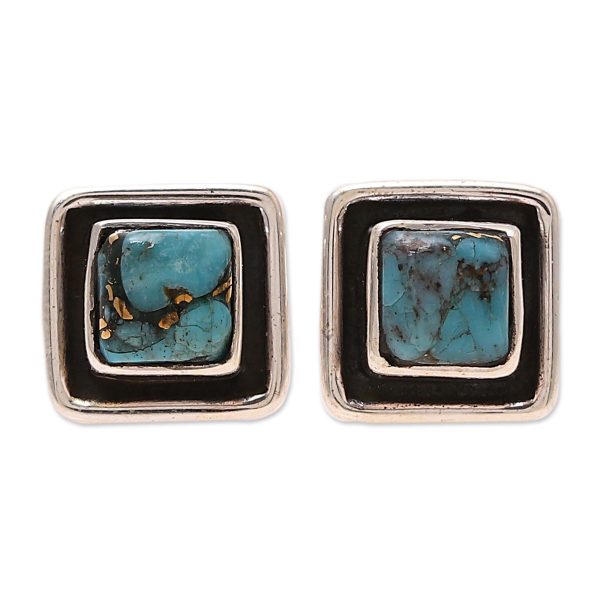 Mystic Frame Square Sterling Silver and Composite Turquoise Stud Earrings Online Hot Sale