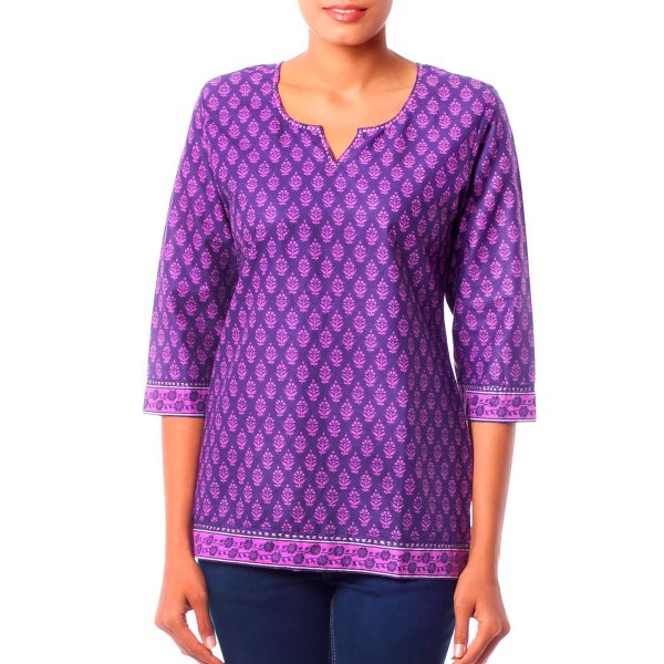 Radiant Orchid Blossom Purple Cotton Tunic For Sale