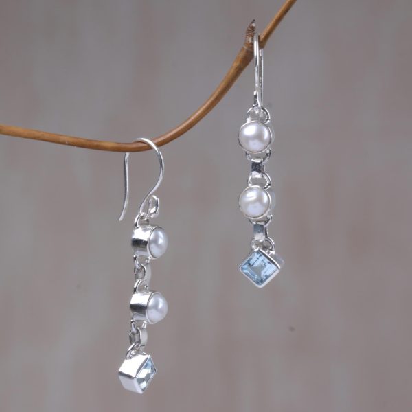 Silver Trail Blue Topaz & Pearl Dangle Earrings For Discount