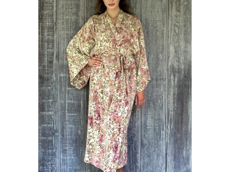 Grand Floral Beige Rayon Batik Robe Supply