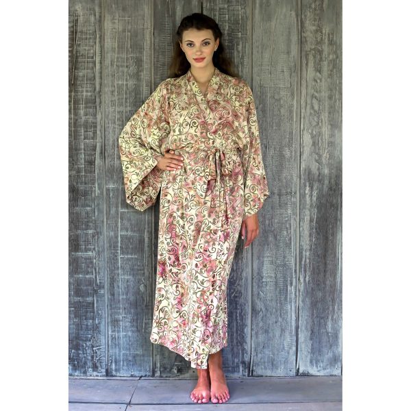 Grand Floral Beige Rayon Batik Robe Supply